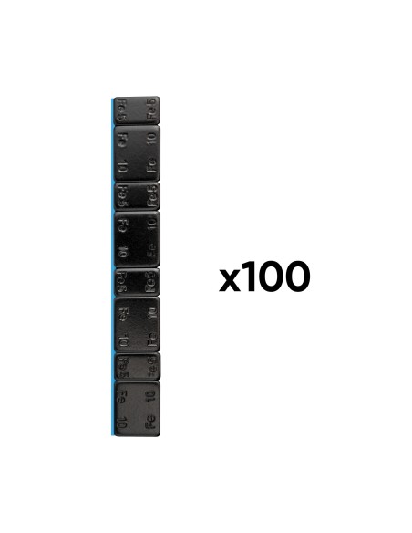 CAJA DE 100 CONTRAPESAS ADHESIVAS DE HIERRO - 60GR. (4X10G + 4X5G) - NEGRO