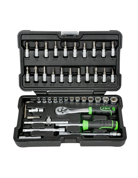 ESTUCHE DE HERRAMIENTAS DE 46 PIEZAS CON VASOS HEXAGONALES DE 1/4" CINCADO