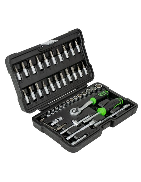 ESTUCHE DE HERRAMIENTAS DE 46 PIEZAS CON VASOS HEXAGONALES DE 1/4" CINCADO