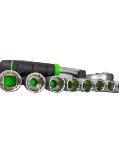 CARRACA DE 1/2" CON CABEZAL CON 72 DIENTES 255MM Y VASOS DE 12 CANTOS