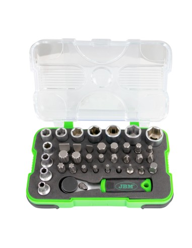 MINI ESTUCHE DE 37 PUNTAS Y VASOS CON CARRACA DE 1/4"