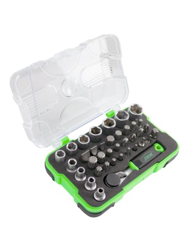 MINI ESTUCHE DE 37 PUNTAS Y VASOS CON CARRACA DE 1/4"