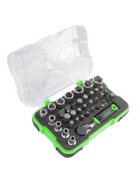 MINI ESTUCHE DE 37 PUNTAS Y VASOS CON CARRACA DE 1/4"
