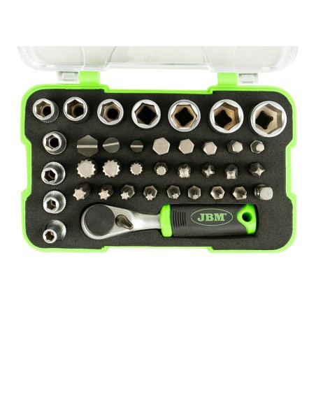 MINI ESTUCHE DE 37 PUNTAS Y VASOS CON CARRACA DE 1/4"