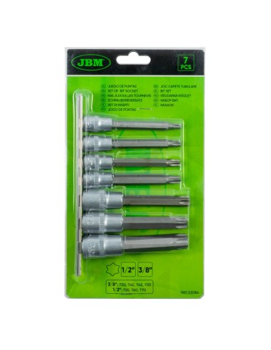 JUEGO DE 7 PUNTAS TORX CON VASO DE 3/8 Y 1/2"