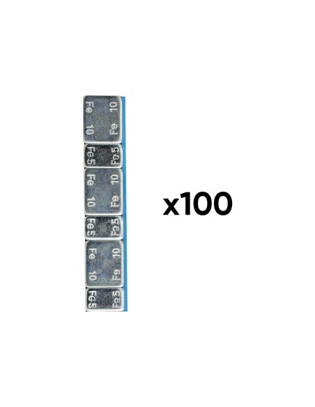 CAJA DE 100 CONTRAPESAS AUTOADHESIVAS DE HIERRO EN PASTILLA - 45GR. (3X5G + 3X10G)