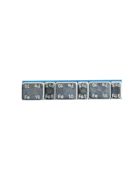 CAJA DE 100 CONTRAPESAS AUTOADHESIVAS DE HIERRO EN PASTILLA - 45GR. (3X5G + 3X10G)