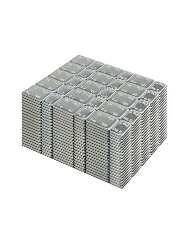 CAJA DE 100 CONTRAPESAS AUTOADHESIVAS DE HIERRO EN PASTILLA - 45GR. (3X5G + 3X10G)