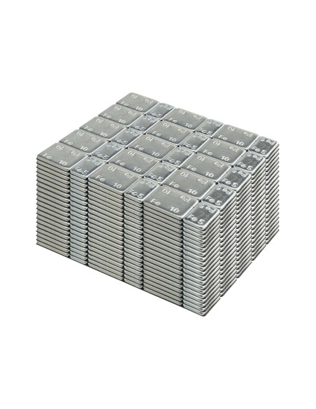 CAJA DE 100 CONTRAPESAS AUTOADHESIVAS DE HIERRO EN PASTILLA - 45GR. (3X5G + 3X10G)