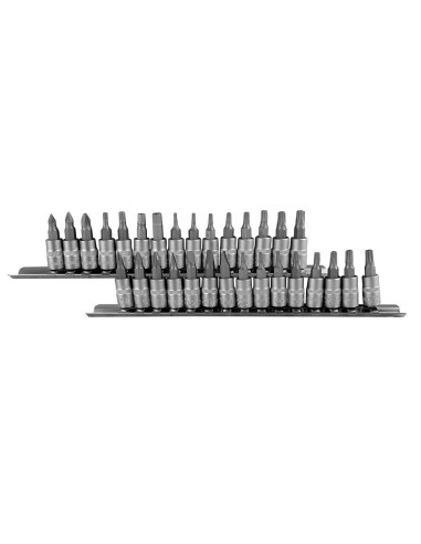 JUEGO DE 30 PUNTAS PHILIPS, PLANA, ALLEN, TORX, TORX INVIOLABLE CON VASO DE 1/4"