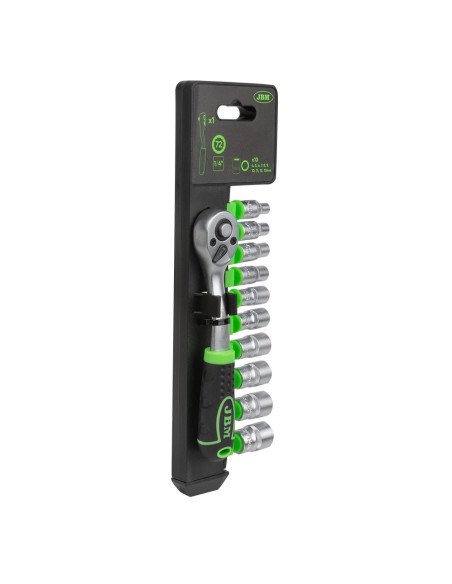 CARRACA DE 1/4" CON CABEZAL CON 72 DIENTES 145MM Y VASOS HEXAGONALES