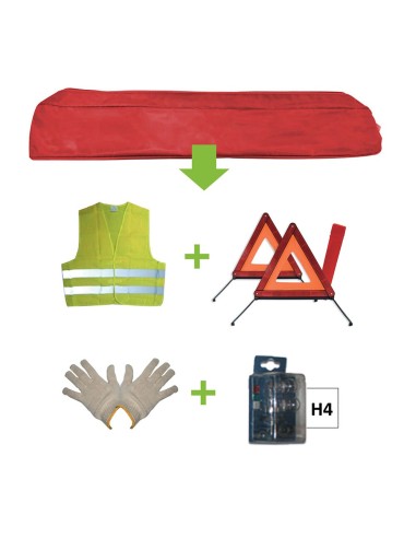 KIT EMERGENCIA BOLSA ROJA + MK H4 + CHALECO + TRIANG. + GUANTES