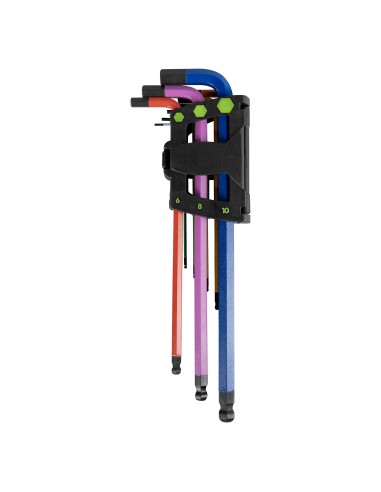 SET DE 9 LLAVES ALLEN DE COLORES CON PUNTA REDONDA EXTRALARGAS