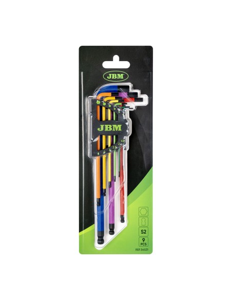 SET DE 9 LLAVES ALLEN DE COLORES CON PUNTA REDONDA EXTRALARGAS