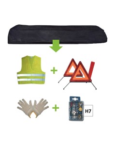 KIT EMERGENCIA BOLSA NEGRA + MK H7 + CHALECO + TRIANG. + GUANTES