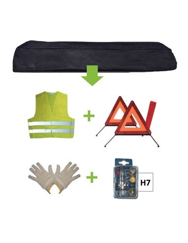 KIT EMERGENCIA BOLSA NEGRA + MK H7 + CHALECO + TRIANG. + GUANTES