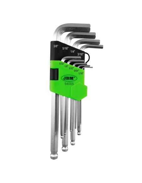 SET DE 9 LLAVES ALLEN CON PUNTA REDONDA EN PULGADA