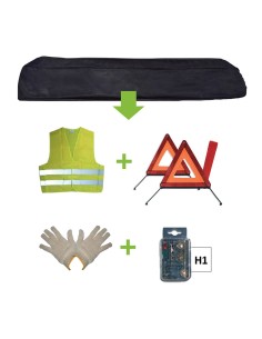 KIT EMERGENCIA BOLSA NEGRA + MK H1 + CHALECO + TRIANG. + GUANTES