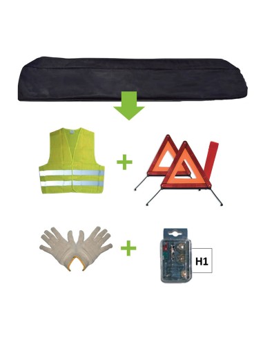 KIT EMERGENCIA BOLSA NEGRA + MK H1 + CHALECO + TRIANG. + GUANTES