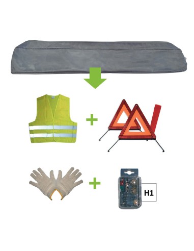 KIT EMERGENCIA BOLSA GRIS + MK H1 + CHALECO + TRIANG. + GUANTES