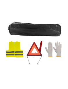 KIT EMERGENCIA BOLSA NEGRA RIBETE+TRIANGULO+CHALECO+GUANTES