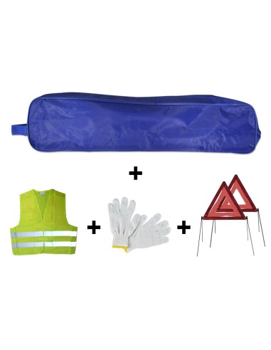 KIT EMERGENCIA BOLSA AZUL RIBETE+2TRIANGULOS+CHALECO+GUANTES