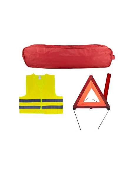 KIT EMERGENCIA BOLSA ROJA RIBETE+TRIANGULO+CHALECO