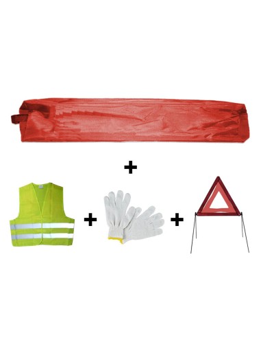 KIT EMERGENCIA BOLSA ROJA MINI+TRIANGULO+CHALECO+GUANTES