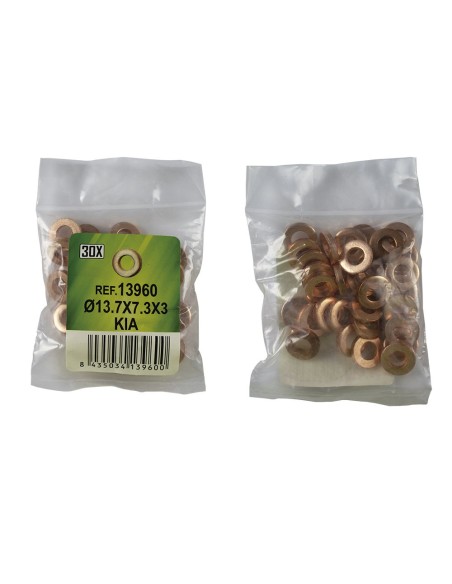 BOLSA DE 30 ARANDELAS DE COBRE PARA INYECTORES - Ø13.7X7.3X3 - KIA (REF. 53464)