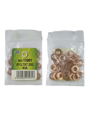 BOLSA DE 30 ARANDELAS DE COBRE PARA INYECTORES - Ø13.7X7.3X2 - KIA (REF. 53464)