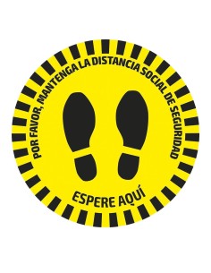 ETIQUETA ADHESIVA REDONDA DE SEÑALIZACIÓN PARA SUELOS - DISTANCIA DE SEGURIDAD