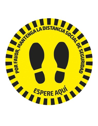 ETIQUETA ADHESIVA REDONDA DE SEÑALIZACIÓN PARA SUELOS - DISTANCIA DE SEGURIDAD