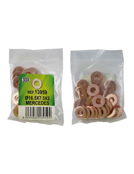 BOLSA DE 30 ARANDELAS DE COBRE PARA INYECTORES - Ø16.5X7.5X2 - MERCEDES (REF. 53464)