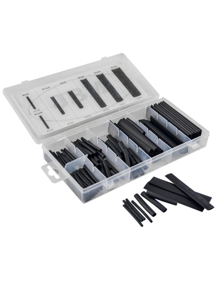 ESTUCHE DE TUBOS TERMORETRÁCTILES NEGROS 127PCS