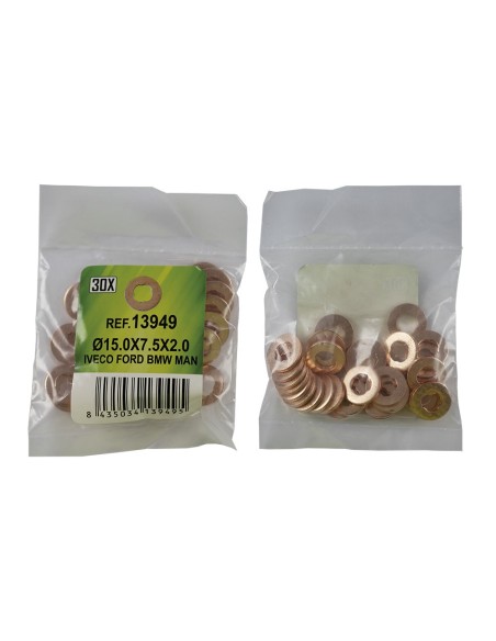BOLSA DE 30 ARANDELAS DE COBRE PARA INYECTORES (15.0 X 7.5X 2.0MM)