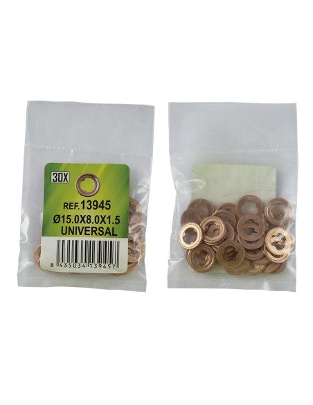 BOLSA DE 30 ARANDELAS DE COBRE PARA INYECTORES - Ø15.0X8.0X1.5 - UNIVERSAL (REF. 53464)