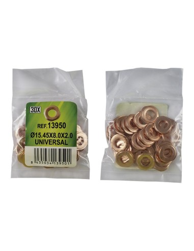 BOLSA DE 30 ARANDELAS DE COBRE PARA INYECTORES - Ø15.45X8.0X2.0 - UNIVERSAL (REF. 53464)