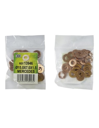BOLSA DE 30 ARANDELAS DE COBRE PARA INYECTORES - Ø15.0X7.0X1.5 - MERCEDES (REF. 53464)