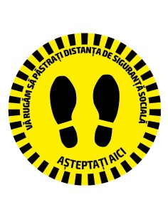 ETIQUETA ADHESIVA REDONDA DE SEÑALIZACIÓN PARA SUELOS - DISTANCIA DE SEGURIDAD