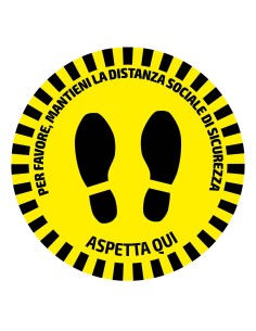 ETIQUETA ADHESIVA REDONDA DE SEÑALIZACIÓN PARA SUELOS - DISTANCIA DE SEGURIDAD