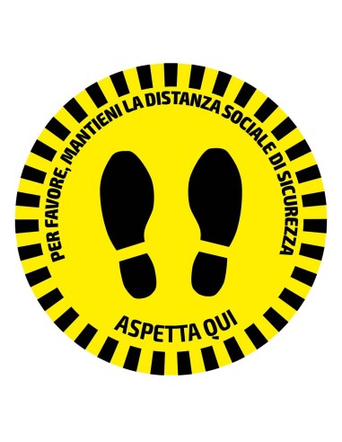 ETIQUETA ADHESIVA REDONDA DE SEÑALIZACIÓN PARA SUELOS - DISTANCIA DE SEGURIDAD