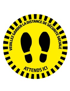ETIQUETA ADHESIVA REDONDA DE SEÑALIZACIÓN PARA SUELOS - DISTANCIA DE SEGURIDAD