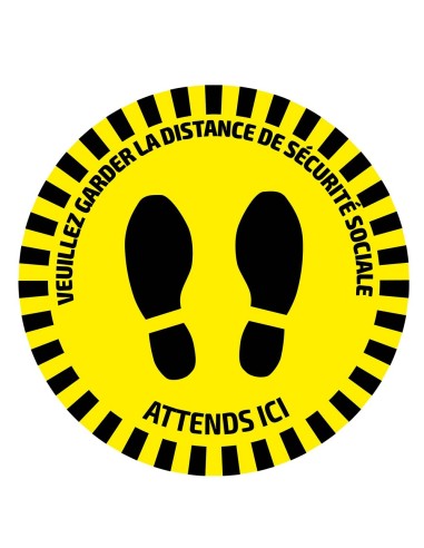 ETIQUETA ADHESIVA REDONDA DE SEÑALIZACIÓN PARA SUELOS - DISTANCIA DE SEGURIDAD