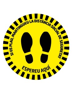 ETIQUETA ADHESIVA REDONDA DE SEÑALIZACIÓN PARA SUELOS - DISTANCIA DE SEGURIDAD