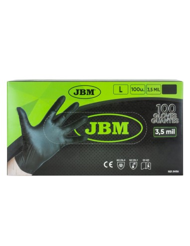 GUANTES NEGROS DESECHABLES DE NITRILO T:L 3,5MIL