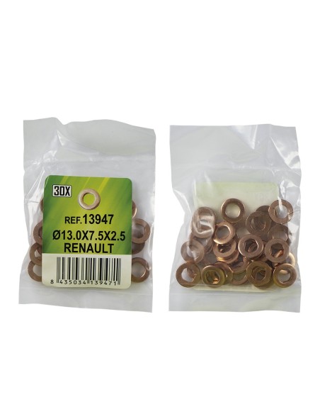 BOLSA DE 30 ARANDELAS DE COBRE PARA INYECTORES - Ø13.0X7.5X2.5 - RENAULT (REF. 53464) -