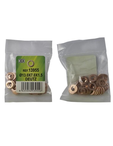 BOLSA DE 30 ARANDELAS DE COBRE PARA INYECTORES - Ø13.0X7.0X1.5 - DEUTZ (REF. 53464)