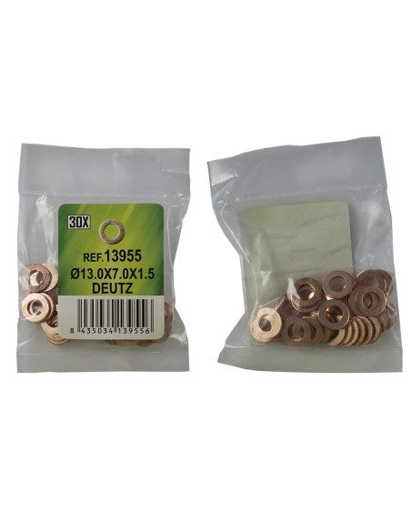 BOLSA DE 30 ARANDELAS DE COBRE PARA INYECTORES - Ø13.0X7.0X1.5 - DEUTZ (REF. 53464)