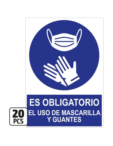 PACK DE 20 POSTERS DE "ES OBLIGATORIO EL USO DE MASCARILLA Y GUANTES"