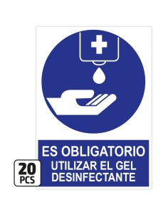 PACK DE 20 PÓSTERS DE "ES OBLIGATORIO UTILIZAR EL GEL DESINFECTANTE"
